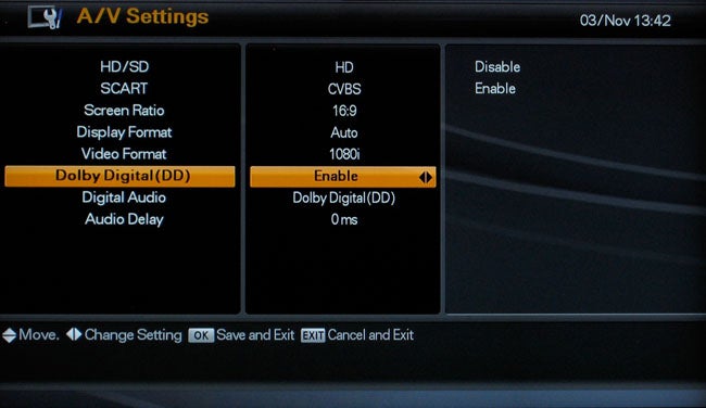 Icecrypt T2400 DVR A/V settings menu screen.