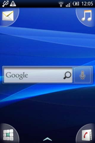 Sony Ericsson Xperia X8 home screen with Google search bar.