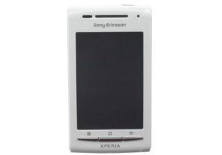 Sony Ericsson Xperia X8 smartphone on white background.