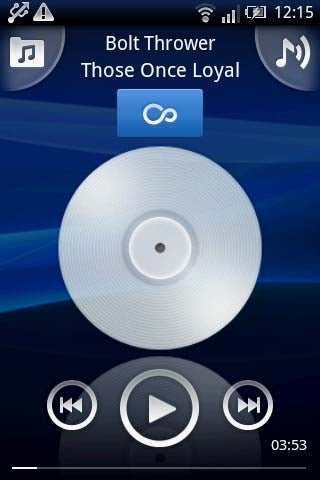 Sony Ericsson Xperia X8 displaying music player interface.