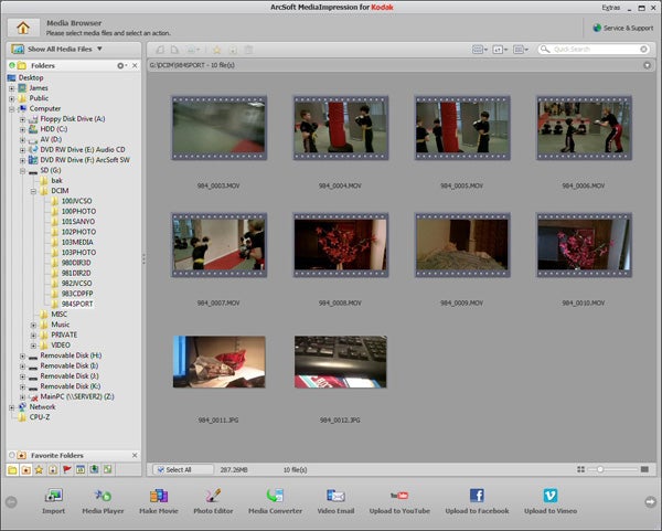 Screenshot of Kodak Playsport Zx3 video thumbnails in media software.