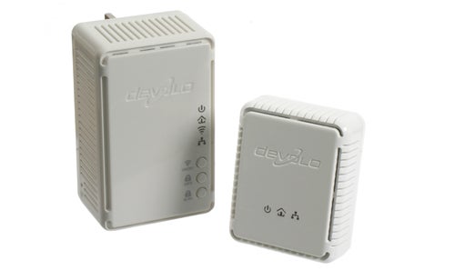 Devolo dLAN 200 AV Wireless N adapters on white background.