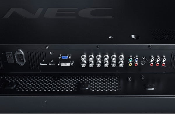NEC MultiSync P461 monitor input and output ports close-up.