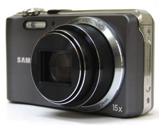 Samsung WB600 digital camera on white background.