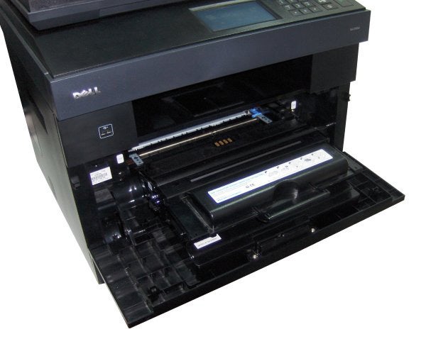 Dell 2355dn multifunction printer with open toner compartment.