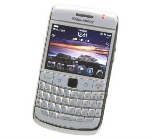 BlackBerry Bold 9780 smartphone with keyboard and screen display.
