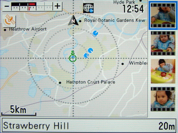 Casio Exilim EX-H20G camera's GPS function screen display.