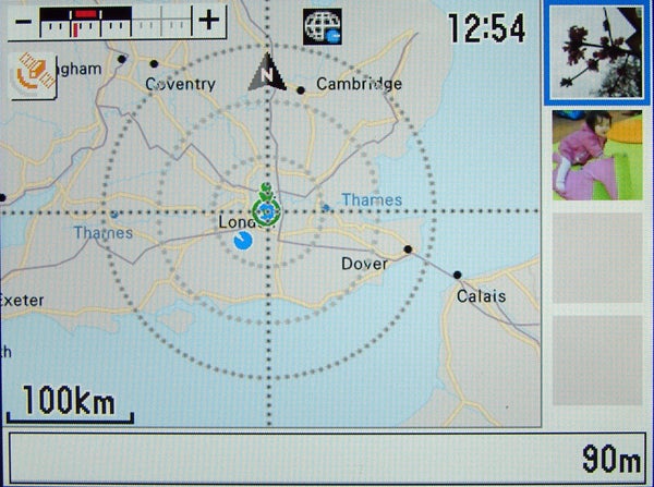 Casio Exilim camera GPS map screen displaying London location.