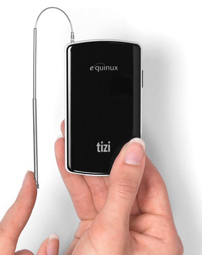 Hand holding Equinux Tizi mobile TV receiver.