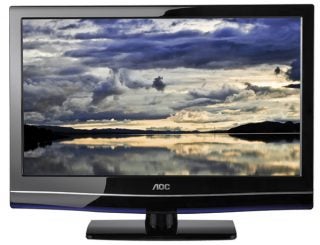 AOC LE42K0D7D television displaying a landscape image.