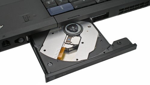 Lenovo ThinkPad W701ds with open optical disc drive.