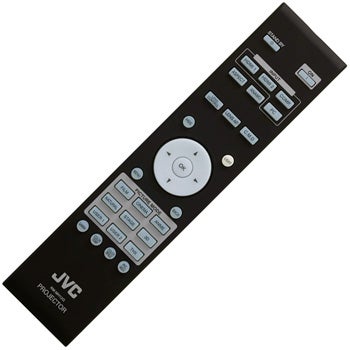 JVC DLA-X7 projector remote control on white background.