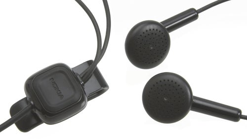Nokia-branded earphones on a white background.
