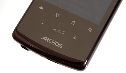 Close-up of Archos 28 Internet Tablet's screen and logo.