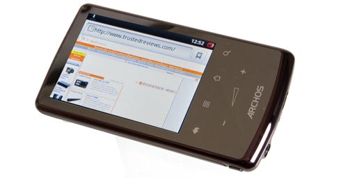 Archos 28 Internet Tablet displaying a webpage on screen.