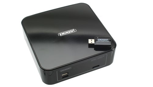 Eminent hdMEDIA RT EM7080 media player with USB dongle.