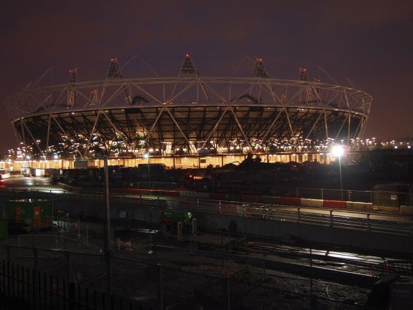 Nighttime photo of a stadium taken with Olympus E-PL2.