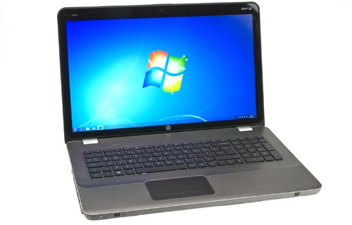 HP Envy 17 3D laptop with Windows on screen, angled view.