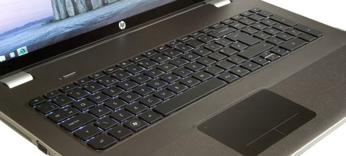 HP Envy 17 3D laptop keyboard and touchpad close-up.
