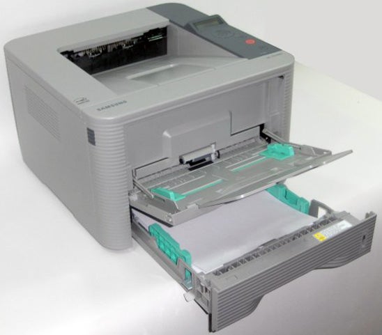 Samsung ML-3310ND printer with open trays.