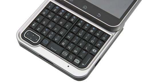 Motorola Flipout smartphone with open QWERTY keyboard.