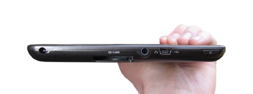 Side view of Archos 70b eReader showing ports and SD card slot.