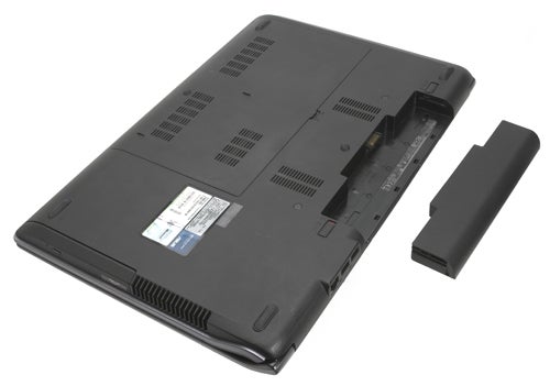 Asus N73Jn laptop underside with removed battery.