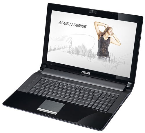 Asus N73Jn laptop with open lid showing screen and keyboard.