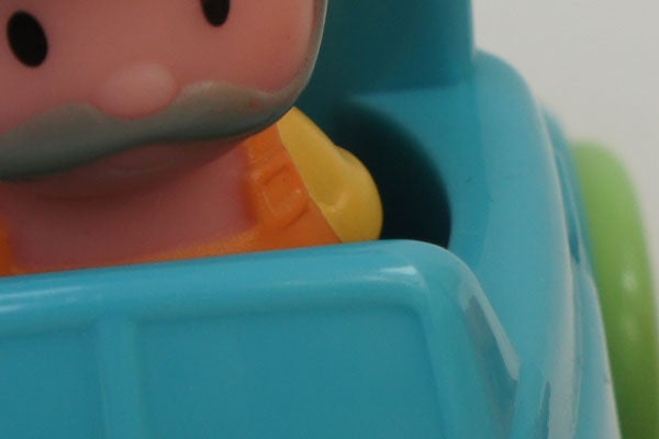 Close-up of a toy with blue and green colors.