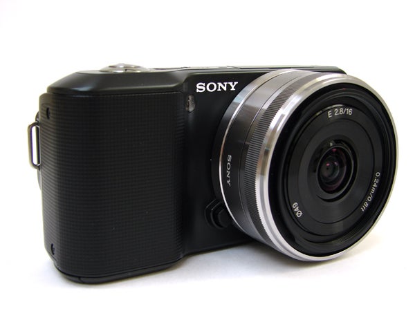 Sony Alpha NEX-3 camera against white background.