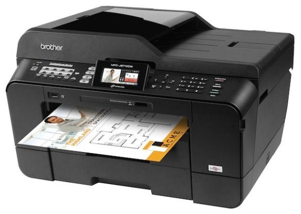 Brother MFC-J6510DW multifunction printer with output sample.
