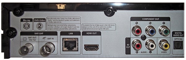Back panel connectors on Samsung BD-D8500 Blu-ray player.