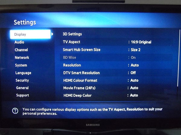 Samsung BD-D8500 Blu-ray player on-screen settings menu.