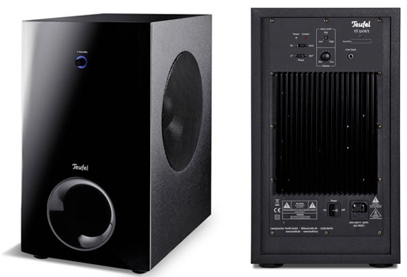 Teufel Columa 100 subwoofer front and back views.