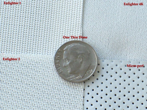 Dime coin comparing Screen Excellence projection screen materials.