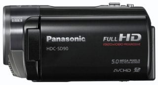 Panasonic HDC-SD90 camcorder showing model and full-HD logo.
