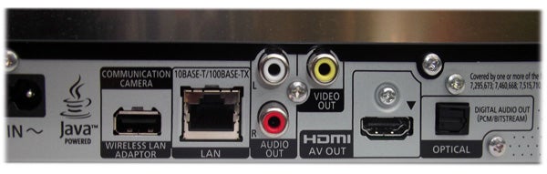 Back panel of Panasonic DMP-BDT110 showing ports and connections.