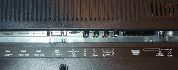 Close-up of Technika LCD 32-270 TV input panel.