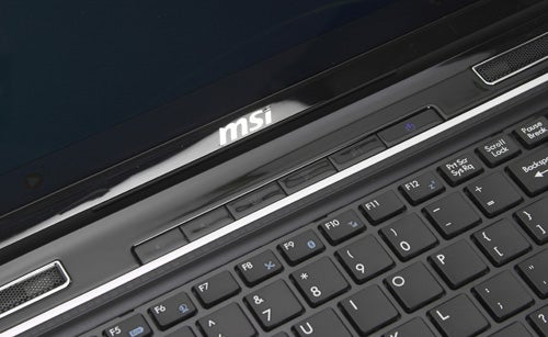 Close-up of MSI FX600 laptop keyboard and logo.