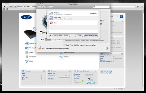 Lacie Wireless Space interface on a computer screen.