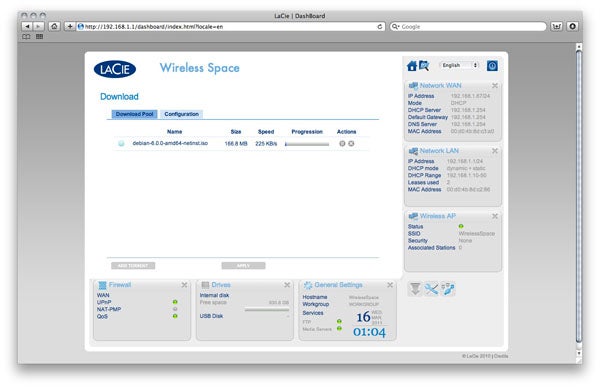 Screenshot of LaCie Wireless Space dashboard interface.