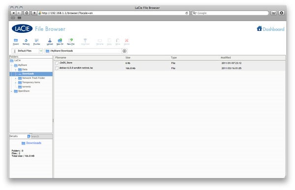 Screenshot of LaCie Wireless Space file browser interface