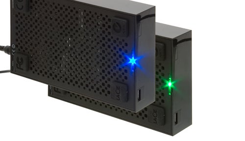 Lacie Wireless Space external hard drive with LED indicators.