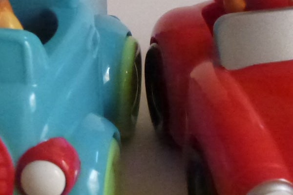 Close-up of colorful toy cars captured with Lumix DMC-TZ20