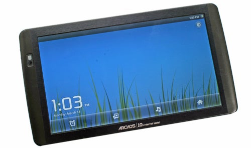 Archos 101 Internet Tablet on display with screen on.