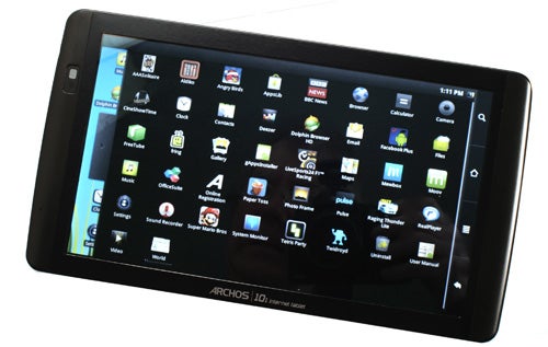 Archos 101 Internet Tablet displaying home screen with apps.