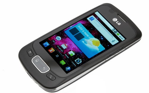 LG Optimus One P500 smartphone showing home screen.