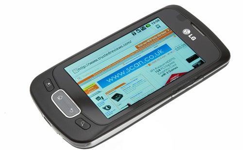LG Optimus One P500 smartphone displaying a webpage.