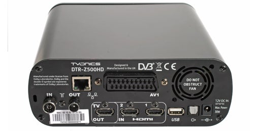 TVonics DTR-Z500HD Freeview+ HD recorder rear connectivity ports.
