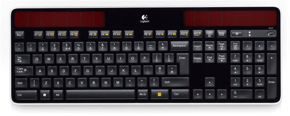 Logitech K750 Wireless Solar Keyboard on white background.